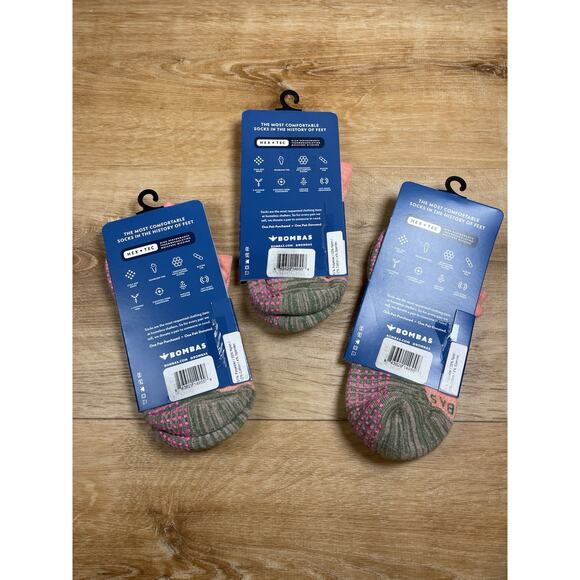 New 3 Pairs Bombas Grippers Ankle Socks Pink Salmon Medium - Picture 3 of 3